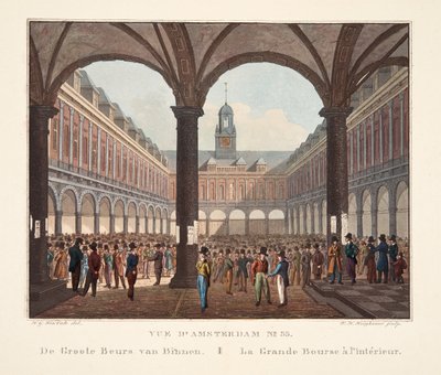アムステルダムNo.33の眺め。 Groote Beurs van Binnenによる。内部グランデブルス、1825年（手塗りの彫刻） 作： Hendrik Gerrit ten Cate